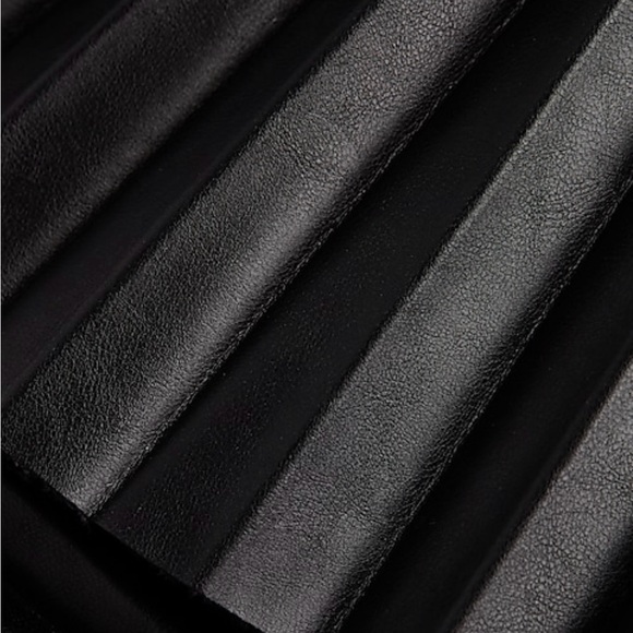 Faux Leather V-Neck Pleated Fit And Flare Mini Dress - Picture 4 of 7